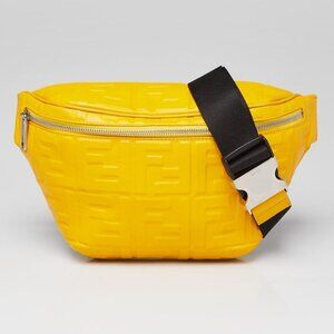 Fendi Yellow Leather Embossed FF Belt Bag - 7VA434